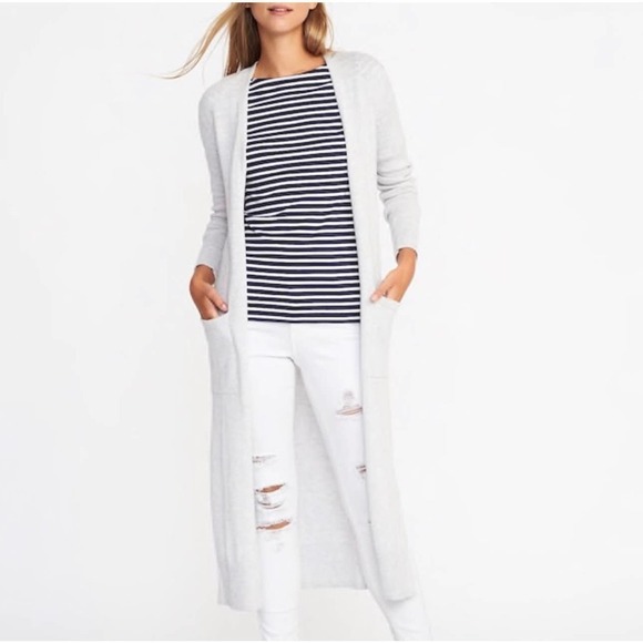 Old Navy Light Gray Long Duster Open Cardigan Sweater sz Large - Picture 1 of 8